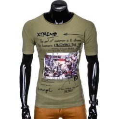 T-shirt męski z nadrukiem S997 - khaki. Brązowe t-shirty męskie Ombre Clothing, s, z nadrukiem, bez kołnierzyka. Za 17,40 zł.