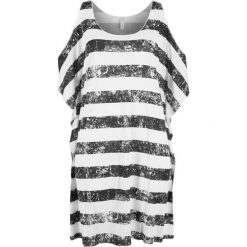 Shirt plażowy bonprix czarno-biały w paski. Czarne koszulki damskie bonprix, na plażę, w paski, bez kołnierzyka, bez rękawów. Za 59,99 zł.
