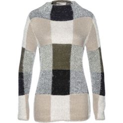 Sweter bonprix ciemnooliwkowo-czarno-kamienisty. Zielone swetry damskie bonprix, bez wzorów, z długim rękawem, długie, bez kaptura. Za 89,99 zł.