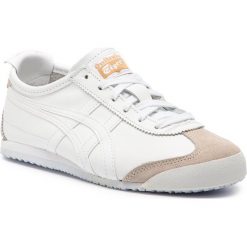 Sneakersy ONITSUKA TIGER - Mexico 66 DL408 White/White 0101. Białe półbuty damskie Onitsuka Tiger, na co dzień, bez wzorów, ze skóry, bez obcasa, na płaskiej podeszwie, bez zapięcia. W wyprzedaży za 249,00 zł.
