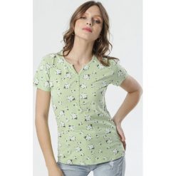 Jasnozielony T-shirt Phalinio. Zielone bluzki dziewczęce Born2be, w kwiaty, z okrągłym kołnierzem, z krótkim rękawem, krótkie, bez kaptura. Za 39,99 zł.