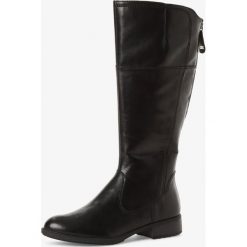 Tamaris - Kozaki damskie ze skóry, czarny. Czarne kozaki damskie Tamaris, na co dzień, ze skóry, eleganckie, bez obcasa, bez zapięcia. Za 529,95 zł.