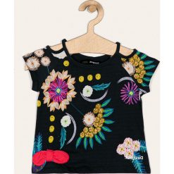 Desigual - T-shirt dziecięcy 104-164 cm. Niebieskie bluzki dziewczęce Desigual, bez wzorów, z bawełny, z okrągłym kołnierzem, z krótkim rękawem, krótkie, bez kaptura. Za 129,90 zł.