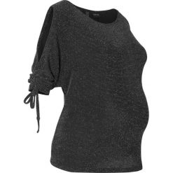 Shirt ciążowy z brokatowym połyskiem bonprix czarny brokatowy. Czarne bluzki ciążowe bonprix, bez wzorów, bez kołnierzyka, bez rękawów. Za 54,99 zł.