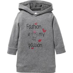Bluzy dziewczęce: Bluza dresowa z kapturem bonprix szary melanż z nadrukiem