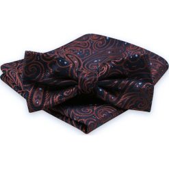 Granatowa Mucha Męska -ALTIES- z Taką Samą Poszetką, w Orientalny Wzór MUALTS0600. Czerwone muszki męskie Alties, na imprezę, w paski, eleganckie. Za 39,00 zł.