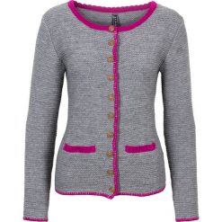 Sweter dzianinowy w ludowym stylu bonprix szaro-fuksja. Szare swetry klasyczne damskie bonprix, na lato, z dzianiny. Za 59,99 zł.