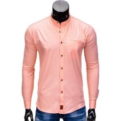 KOSZULA MĘSKA Z DŁUGIM RĘKAWEM K353 - MORELOWA. Pomarańczowe koszule męskie na spinki Ombre Clothing, m, bez wzorów, z bawełny, z kontrastowym kołnierzykiem, z długim rękawem. Za 59,00 zł.