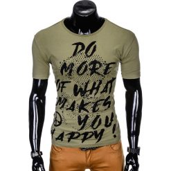 T-SHIRT MĘSKI Z NADRUKIEM S1002 - KHAKI. Brązowe t-shirty męskie marki Ombre Clothing, s, z nadrukiem. Za 19,99 zł.