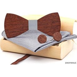 Mucha męska drewniana , prezent spinki zestaw. Szare muszki męskie Pakamera, bez wzorów, z materiału. Za 159,00 zł.