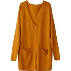 Długi rozpinany sweter z dekoltem w serek. Brązowe kardigany damskie marki La Redoute Collections, l, z bawełny. Za 88,16 zł.
