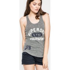 Superdry - Top. Szare bluzki damskie marki Superdry, s, z nadrukiem, z bawełny, z okrągłym kołnierzem. W wyprzedaży za 69,90 zł.