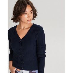 Rozpinany sweter w prążki - Granatowy. Niebieskie swetry damskie Cropp, s, bez wzorów, bez rękawów, bez kaptura. Za 69,99 zł.