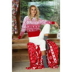 Czerwony Nietoperzowy Sweter w Skandynawskie Wzory. Czerwone piżamy damskie Molly.pl, uniwersalny, bez wzorów, z jeansu, bez rękawów, bez kaptura. Za 89,90 zł.