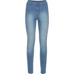 Dżinsy SKINNY z wysoką talią i kontrastowymi paskami bonprix niebieski "bleached". Niebieskie jeansy damskie bonprix, z jeansu. Za 59,99 zł.