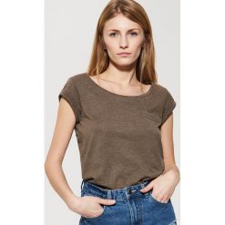 T-shirty damskie: Gładki t-shirt – Brązowy