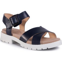 Sandały CLARKS - Orinoco Strap 261479134 Navy Leather. Niebieskie klapki damskie Clarks, bez wzorów, ze skóry, bez obcasa, na obcasie. Za 389,00 zł.