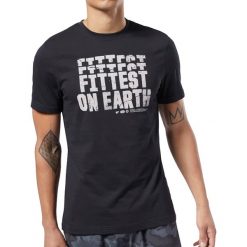 Reebok CrossFit Fittest on Earth Tee EC1464. Czarne t-shirty męskie Reebok, xl, bez wzorów, z bawełny, bez kołnierzyka. W wyprzedaży za 89,99 zł.
