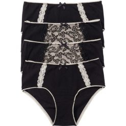 Majtki damskie: Figi maxi (4 pary) bonprix z nadrukiem – czarny