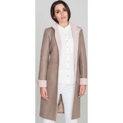 Mocca Elegancki Taliowany Płaszcz z Różowymi Rewersami. Czerwone płaszcze damskie Molly.pl, l, eleganckie. Za 319,90 zł.