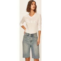 Guess Jeans - Longsleeve. Białe bluzki damskie Guess Jeans, s, z nadrukiem, z bawełny, bez kołnierzyka. Za 189,90 zł.