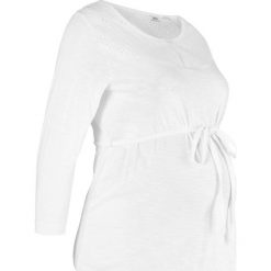 Shirt ciążowy w ażurowy wzór bonprix biały. Białe bluzki ciążowe bonprix, bez wzorów, ze skóry, bez kołnierzyka, bez rękawów. Za 54,99 zł.