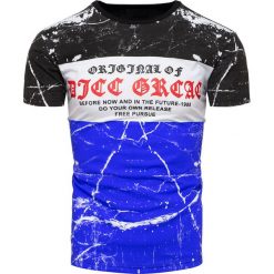Koszulka męska t-shirt z nadrukiem niebieski Recea. Niebieskie koszulki męskie Recea, s, z nadrukiem, z bawełny, klasyczne, bez kołnierzyka. Za 29,99 zł.