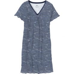 Koszula nocna bonprix ciemnoniebiesko-biały w paski. Niebieskie koszule nocne damskie bonprix, w paski, z bawełny, z dekoltem w serek, z krótkim rękawem. Za 24,99 zł.