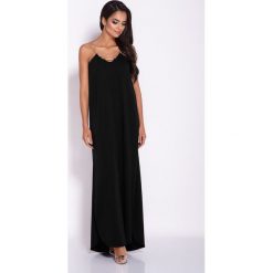 Czarna Elegancka Wieczorowa Sukienka Maxi na Łańcuszku. Czarne sukienki damskie Molly.pl, na sylwestra, s, bez wzorów, eleganckie, bez kołnierzyka, z długim rękawem, długie, maxi. Za 189,90 zł.