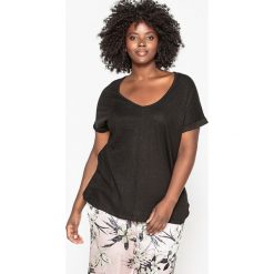 T-shirty damskie: T-shirt z dekoltem w serek len/bawełna