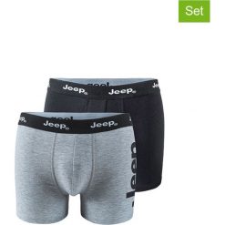Bokserki (2 szt.) w kolorze szaro-czarnym. Szare bokserki męskie Jeep, z nadrukiem. W wyprzedaży za 47,95 zł.