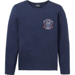 Shirt z długim rękawem Slim Fit bonprix ciemnoniebieski. Niebieskie koszulki męskie bonprix, s, bez wzorów, z bawełny, z okrągłym kołnierzem, z długim rękawem, długie. Za 42,99 zł.