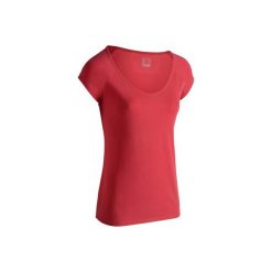Koszulka krótki rękaw Slim Gym & Pilates 500 damska. Czerwone bluzki sportowe damskie marki DOMYOS, xs, z bawełny. Za 14,99 zł.