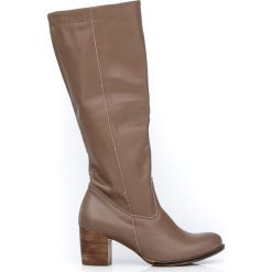 Wsuwane kozaki na słupku - skóra naturalna - model 154 - kolor taupe lico. Szare kozaki damskie Zapato, do pracy, na lato, ze skóry, biznesowe, na wysokim obcasie, na obcasie, bez zapięcia. Za 499,00 zł.