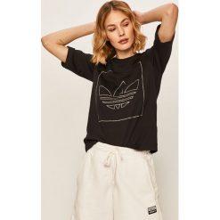 Adidas Originals - T-shirt. Czarne topy damskie adidas Originals, z aplikacjami, z bawełny, z okrągłym kołnierzem. Za 139,90 zł.