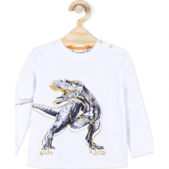 Koszulka. Białe t-shirty chłopięce z długim rękawem STEGOSAURUS, z bawełny. Za 29,90 zł.
