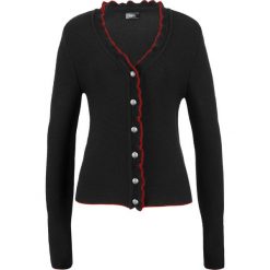 Sweter rozpinany ludowy z falbankami bonprix czarno-truskawkowy. Czarne swetry damskie bonprix, bez wzorów, bez rękawów, bez kaptura. Za 129,99 zł.