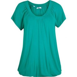 Shirt z dekoltem w serek, krótki rękaw bonprix szmaragdowy. Zielone t-shirty damskie bonprix, bez wzorów, z dekoltem w serek. Za 37,99 zł.