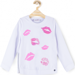 Koszulka. Białe bluzki dziewczęce bawełniane LIPS, z aplikacjami, z długim rękawem. Za 39,90 zł.