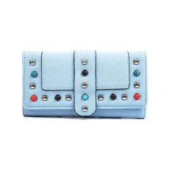 Kopertówki damskie: Skórzana kopertówka w kolorze błękitnym – (S)19,5 x (W)10 x (G)4 cm