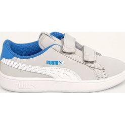 Puma - Buty dziecięce Puma Smash v2 Bu. Szare trampki chłopięce Puma, bez wzorów, ze skóry ekologicznej, sportowe, bez zapięcia. W wyprzedaży za 129,90 zł.