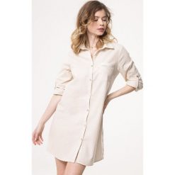 Beżowa Sukienka Population. Brązowe sukienki damskie Born2be, na co dzień, s, bez wzorów, eleganckie, z koszulowym kołnierzykiem, bez rękawów, mini, proste. Za 44,99 zł.
