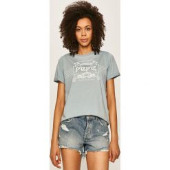 Pepe Jeans - T-shirt Adette. Niebieskie bluzki damskie Pepe Jeans, s, z nadrukiem, z bawełny, casualowe, z okrągłym kołnierzem, z krótkim rękawem. W wyprzedaży za 99,90 zł.