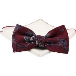 Ciemna Czerwona Mucha z Białą Poszetką -CHATTIER- Męska, Wzór Paisley MUCH0593. Czerwone muszki męskie Chattier, na imprezę, w paski, eleganckie. Za 44,00 zł.