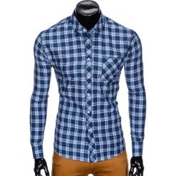KOSZULA MĘSKA W KRATĘ Z DŁUGIM RĘKAWEM K419 - GRANATOWA. Niebieskie koszule męskie Ombre Clothing, s, bez wzorów, bez kołnierzyka, z długim rękawem. Za 29,00 zł.
