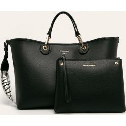 Emporio Armani - Torebka. Czarne torby damskie na zakupy Emporio Armani, w paski, z poliesteru, na ramię, duże, bez dodatków. Za 899,90 zł.