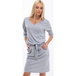 Jasnoszara Sukienka Wiązana w Talii 9729. Szare sukienki marki Fasardi, l, oversize. Za 59,00 zł.