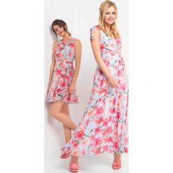Sukienka maxi w kwiaty. Niebieskie sukienki damskie Orsay, w kwiaty, z poliesteru, wizytowe, bez kołnierzyka, bez rękawów, maxi, rozkloszowane. Za 199,99 zł.