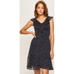 Dkny - Sukienka. Niebieskie sukienki damskie DKNY, na co dzień, w grochy, z poliesteru, casualowe, bez kołnierzyka, bez rękawów, mini, rozkloszowane. Za 649,90 zł.