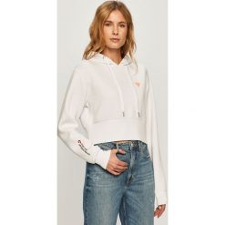 Guess Jeans - Bluza. Czarne bluzy damskie Guess Jeans, s, z aplikacjami, z elastanu, z długim rękawem, długie, z kapturem. Za 369,90 zł.